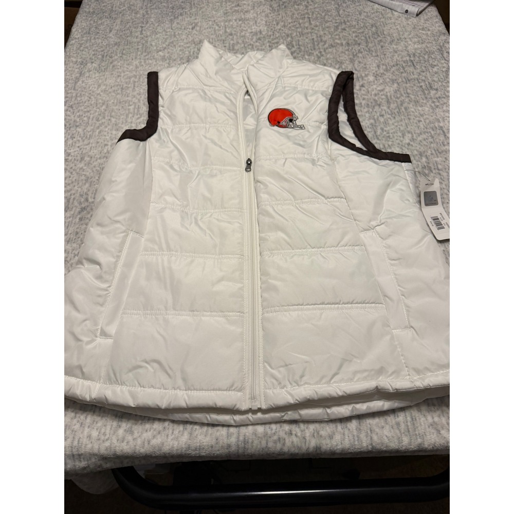 NFL Cleveland Browns Womens Puffer Vest White XXLarge Zip Up Team Apparel NWT